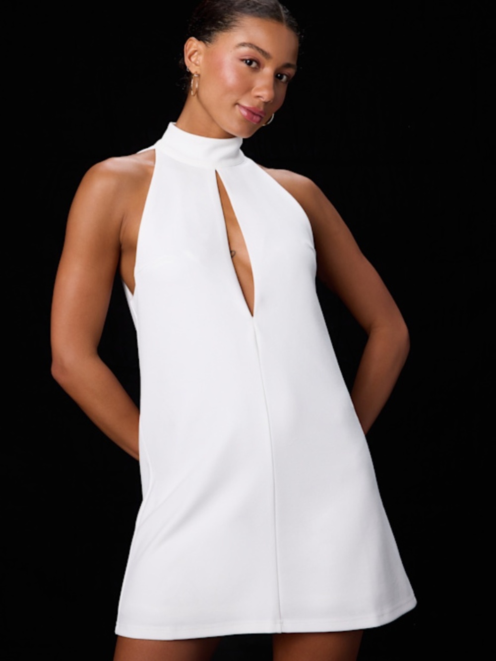 Lulus Bex White Mock Neck Shift Mini Dress - Size M